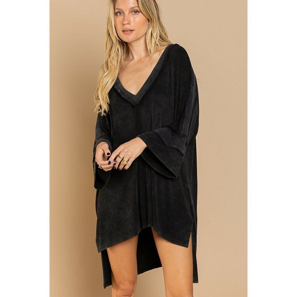 POL Clothing USA Tunic Shirt Dress Beach Coverup Boho Bohemian Cute Black Style